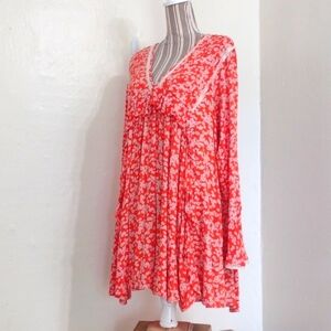 Free People Orange Floral Like You Best Baby Doll Mini Swing Dress Size S